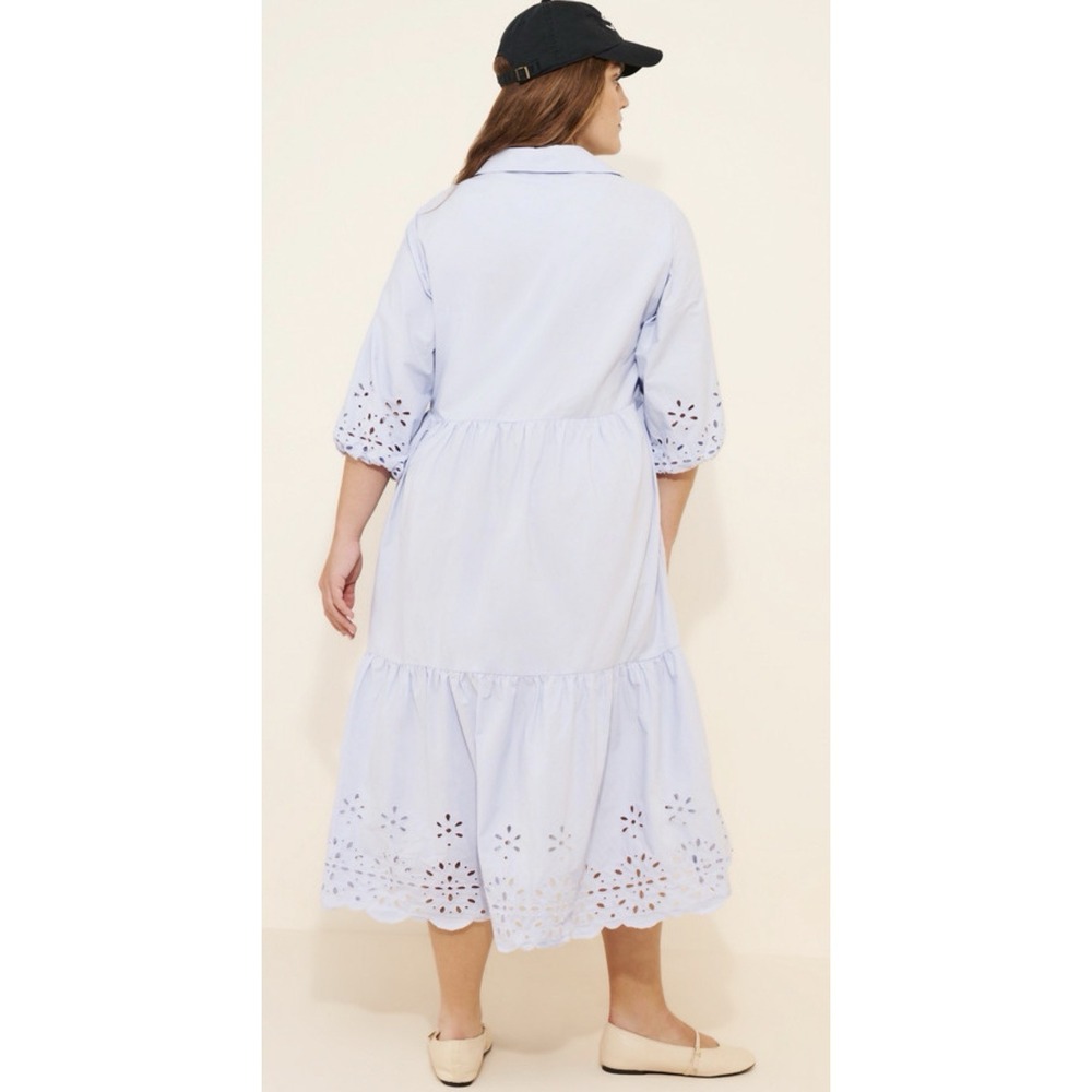 Anthropologie Light Blue Eyelet Midi Dress - Picture 5 of 16